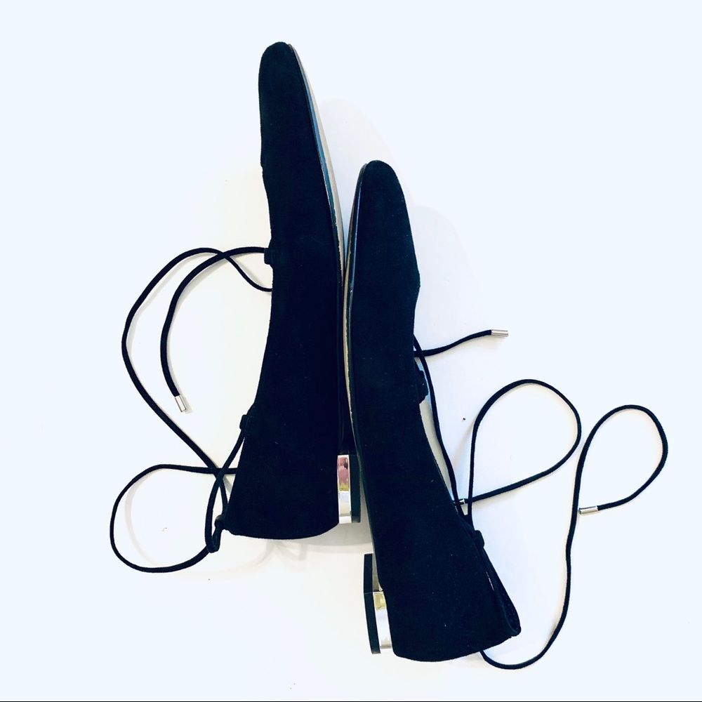 Karen Millen Lace Up Black Suede Flats 10 - Picture 8 of 8